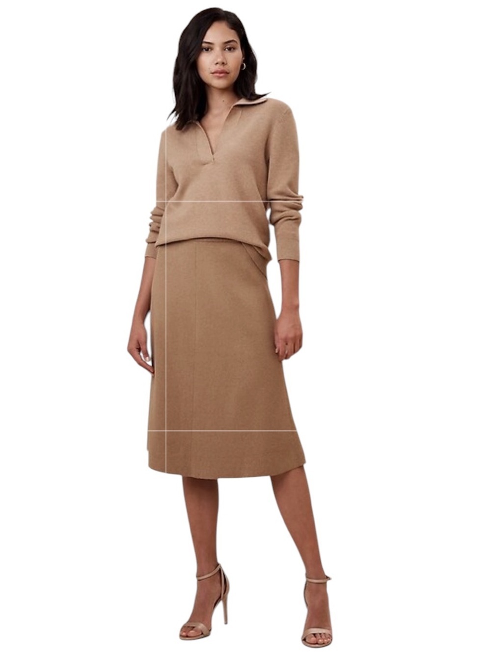 Banana Republic Factory Brown Sugar Sweater Skirt L A-Line Midi Flounce Hem NWT